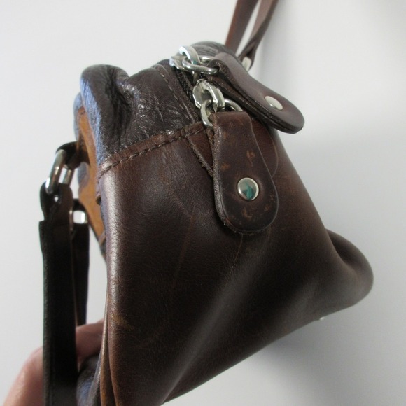 Roots Canada Leather Shoulder Bag Brown Pebbled Genuine Leather Hand Vtg y2k 462 - Picture 5 of 14